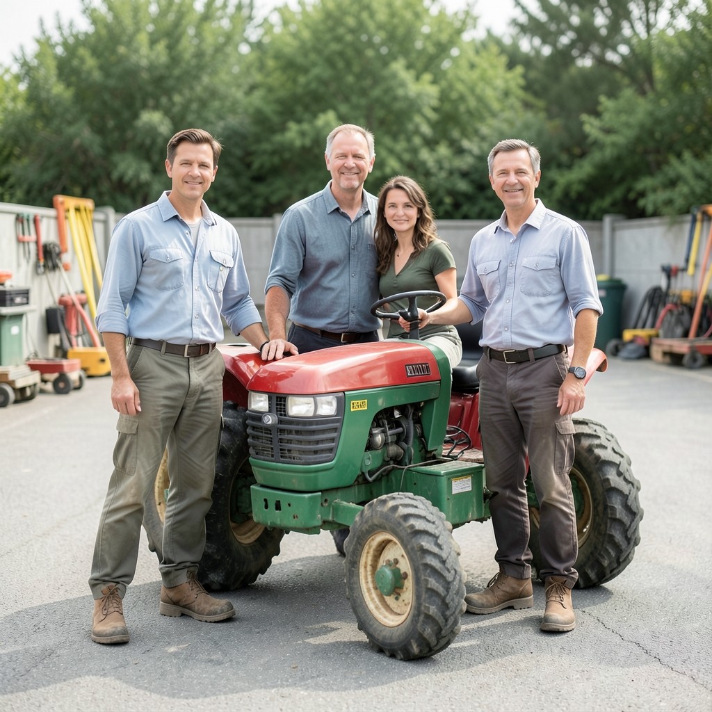Birchcore tutors standing beside training machinery in the London teaching yard